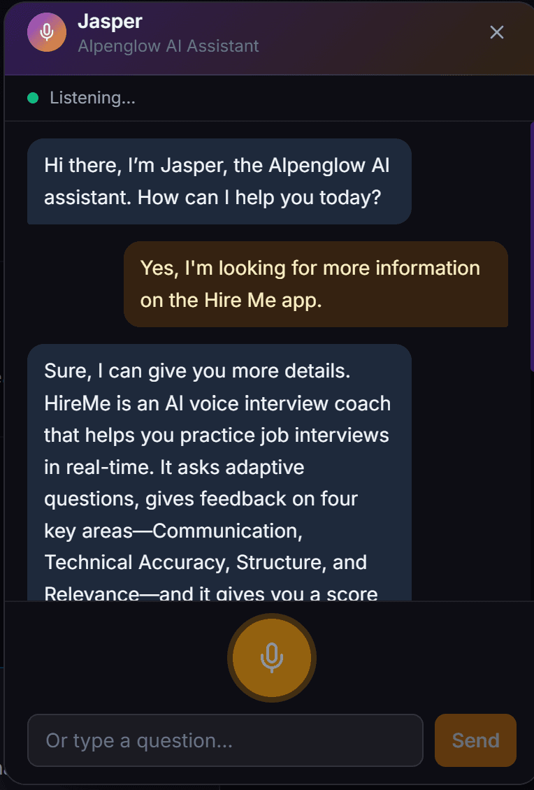 AlpenJasper custom voice agent live on alpenglow.ai