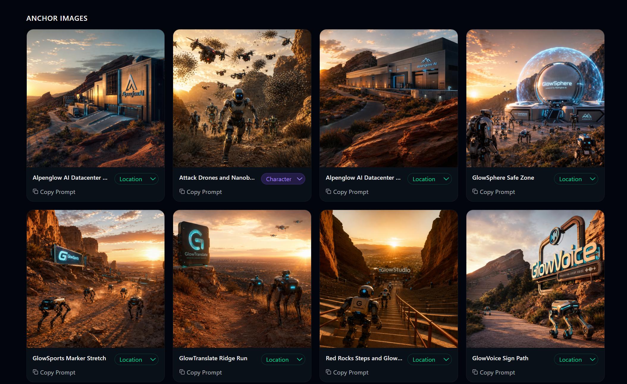 GlowAnchor — generated location and character reference sheets