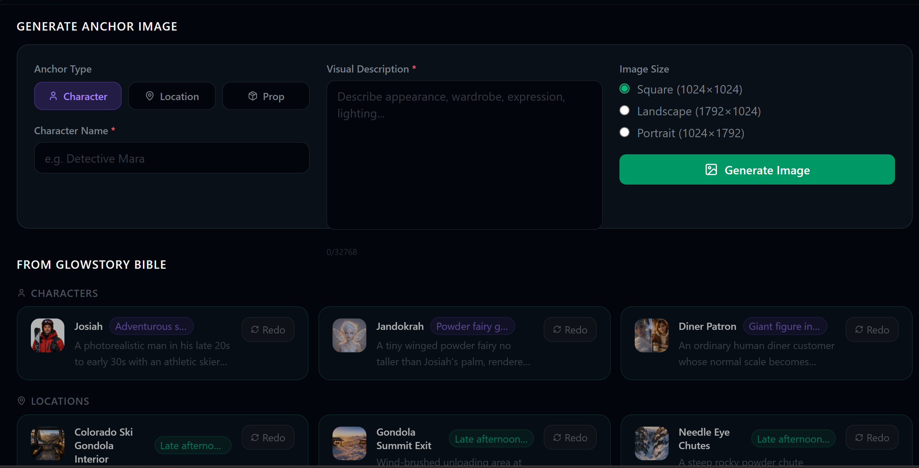 GlowAnchor — per-scene character and environment anchor images