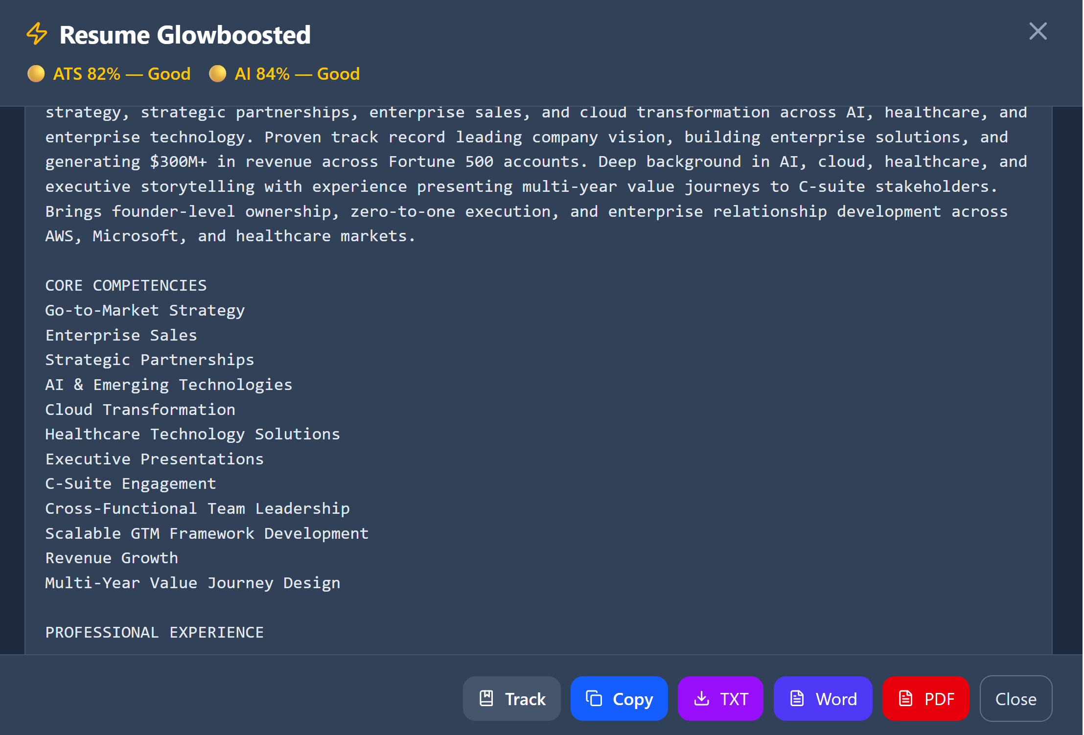 Optimized resume output — ready to download